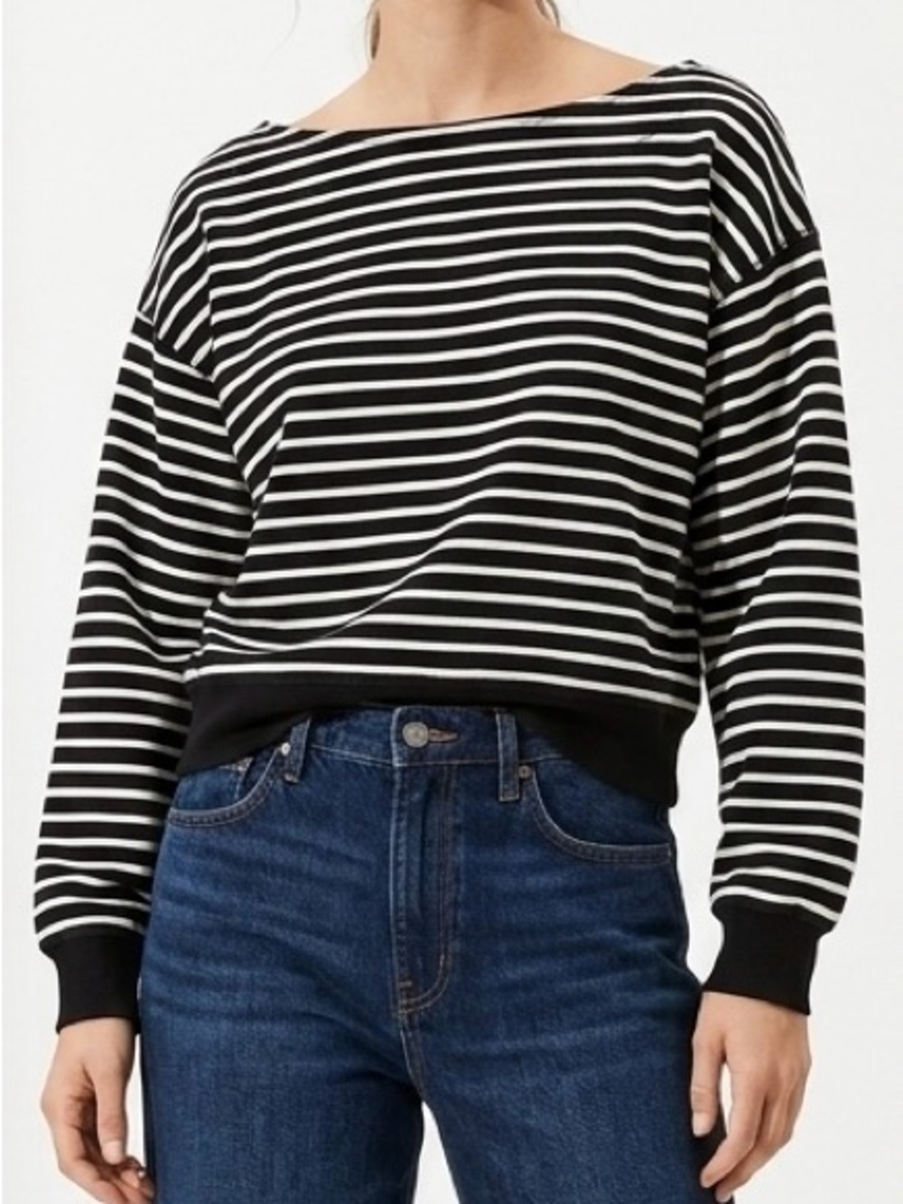 American Eagle Off-the-Shoulder Striped Sweatshirt XS Elevated Casual Minimal